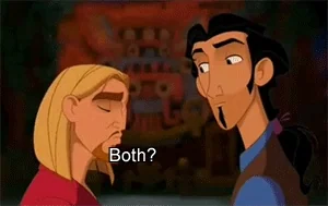 Two cartoon characters saying both.